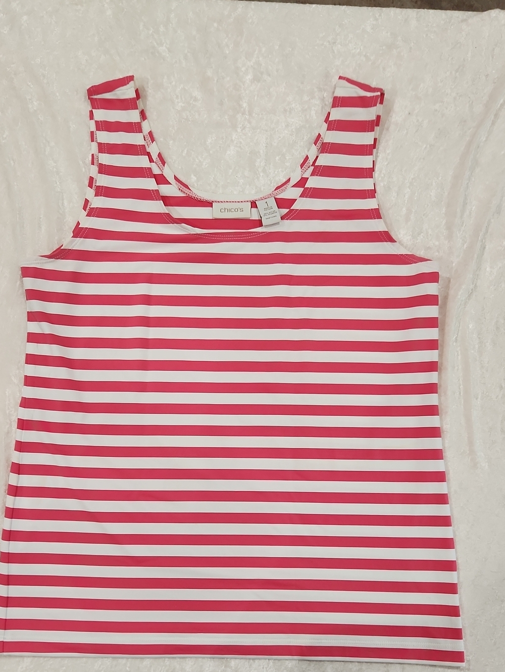 Chico's Sz 1 Pink and White Striped Sleeveless Tank